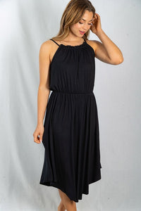 Ruched Neckline Sleeveless Black Dress
