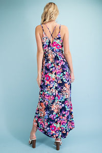 Navy Floral Print Maxi Dress