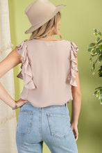 Load image into Gallery viewer, Natural Sleeveless Ruffle V-Neck Blouse