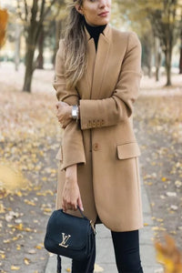 Camel Mid-Length Stand Collar Coat