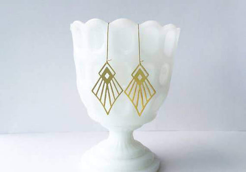 A Tea Leaf Jewelry - Art Deco Diamond Earrings | Brass
