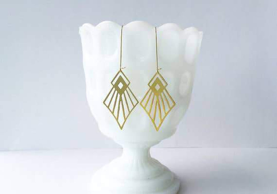 A Tea Leaf Jewelry - Art Deco Diamond Earrings | Brass