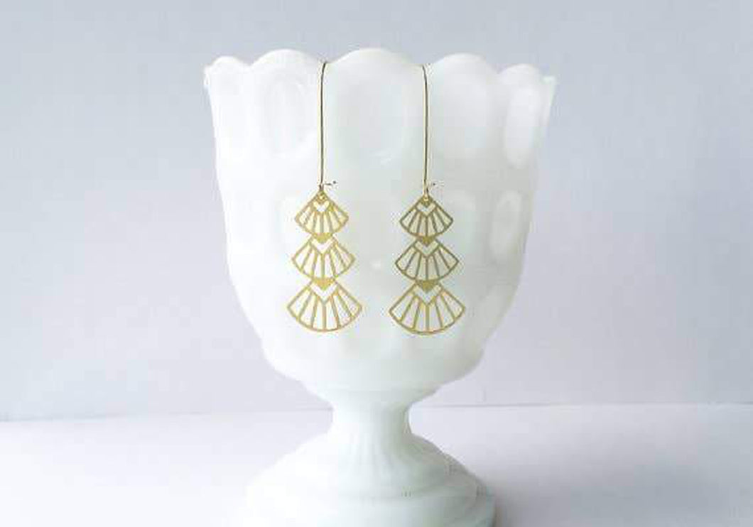 A Tea Leaf Jewelry - Art Deco Triangles Stacked Earrings | Brass
