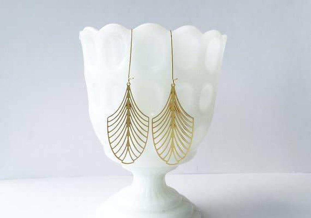 A Tea Leaf Jewelry - Art Deco Leaf Earrings | Brass