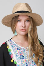 Load image into Gallery viewer, Straw Panama Hat With Black Ribbon Accent
