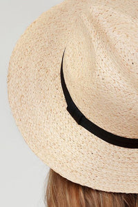 Straw Panama Hat With Black Ribbon Accent