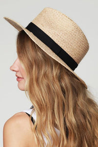 Straw Panama Hat With Black Ribbon Accent