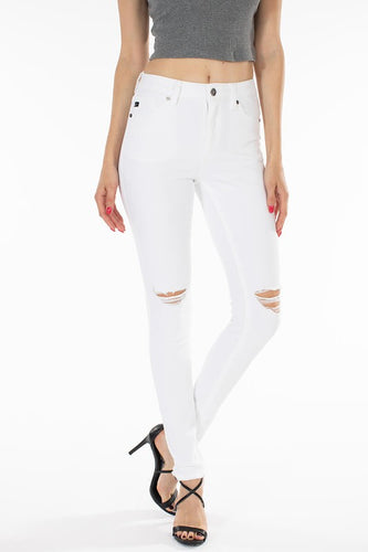 White High Rise Distressed Skinny Jeans