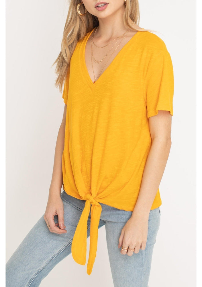 Tie Front V-Neck Tee - More Colors Available