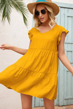 Load image into Gallery viewer, Mustard V-Neck Flutter Sleeve Dress