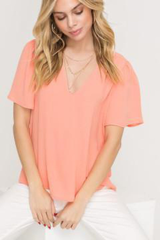 Puffed Flutter Sleeve V-Neck Cropped Blouse - More Colors Available